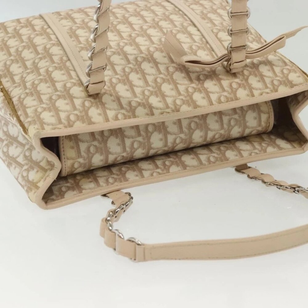 Christian Dior Trotter Canvas Romantic Chain Tote Bag PVC Beige Auth 140098 - Picture 7 of 16